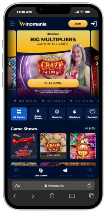 winomania live games page